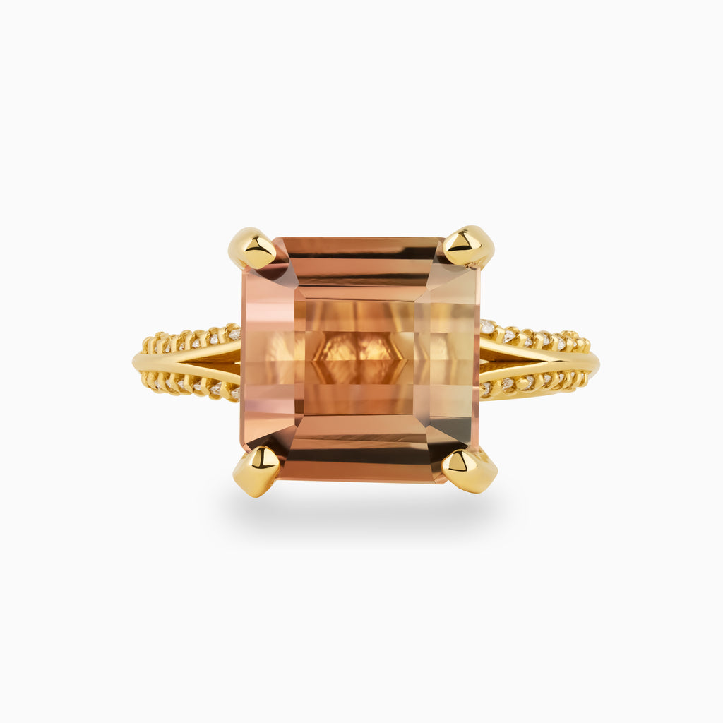 6.18ct Asscher Pink Bi Color Tourmaline Ring