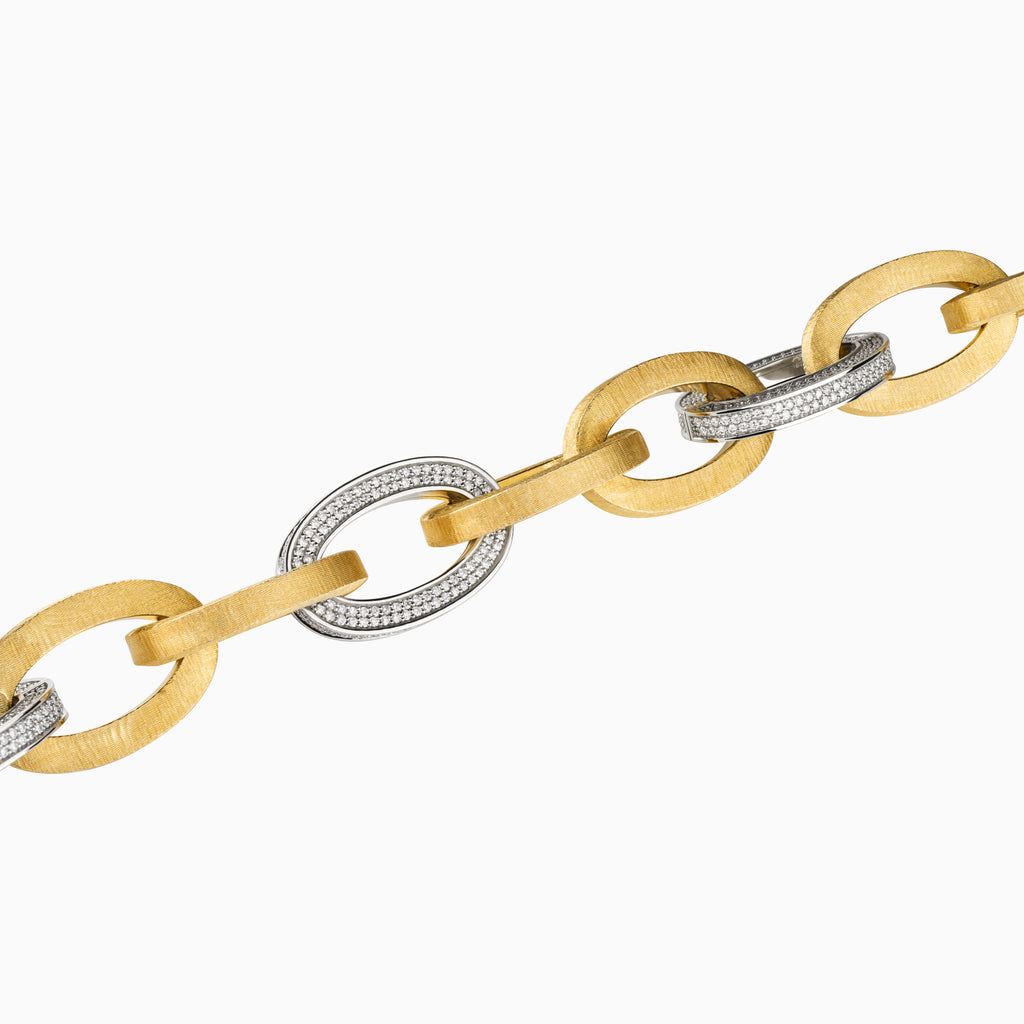 Luxe Diamond and Brushed Gold Link Necklace