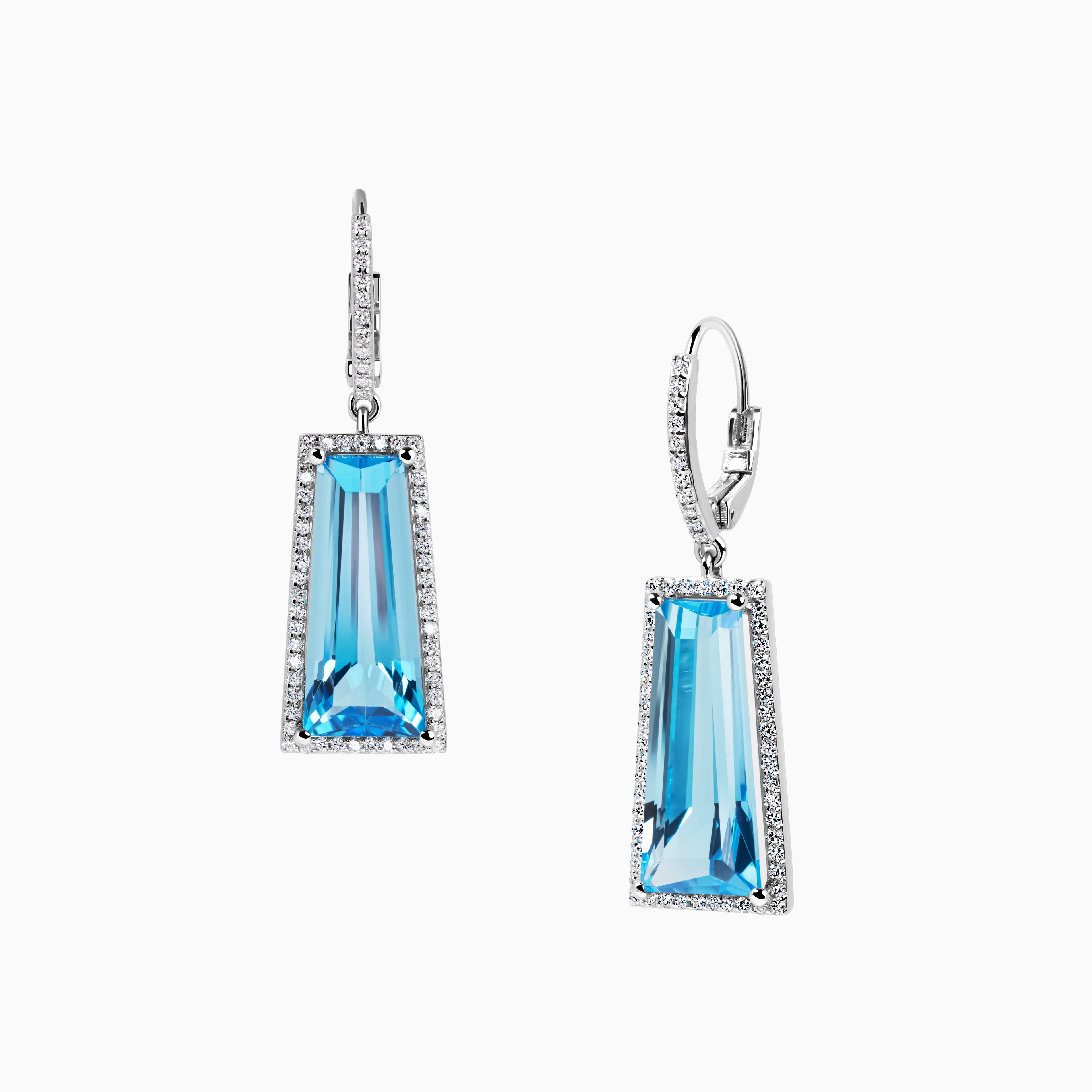 16.72ct Elongated Blue Topaz Drop Earrings with Diamonds