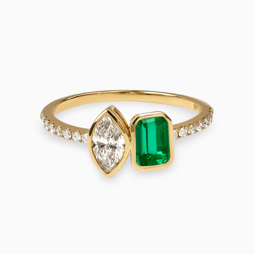 Duet Emerald and Diamond Ring