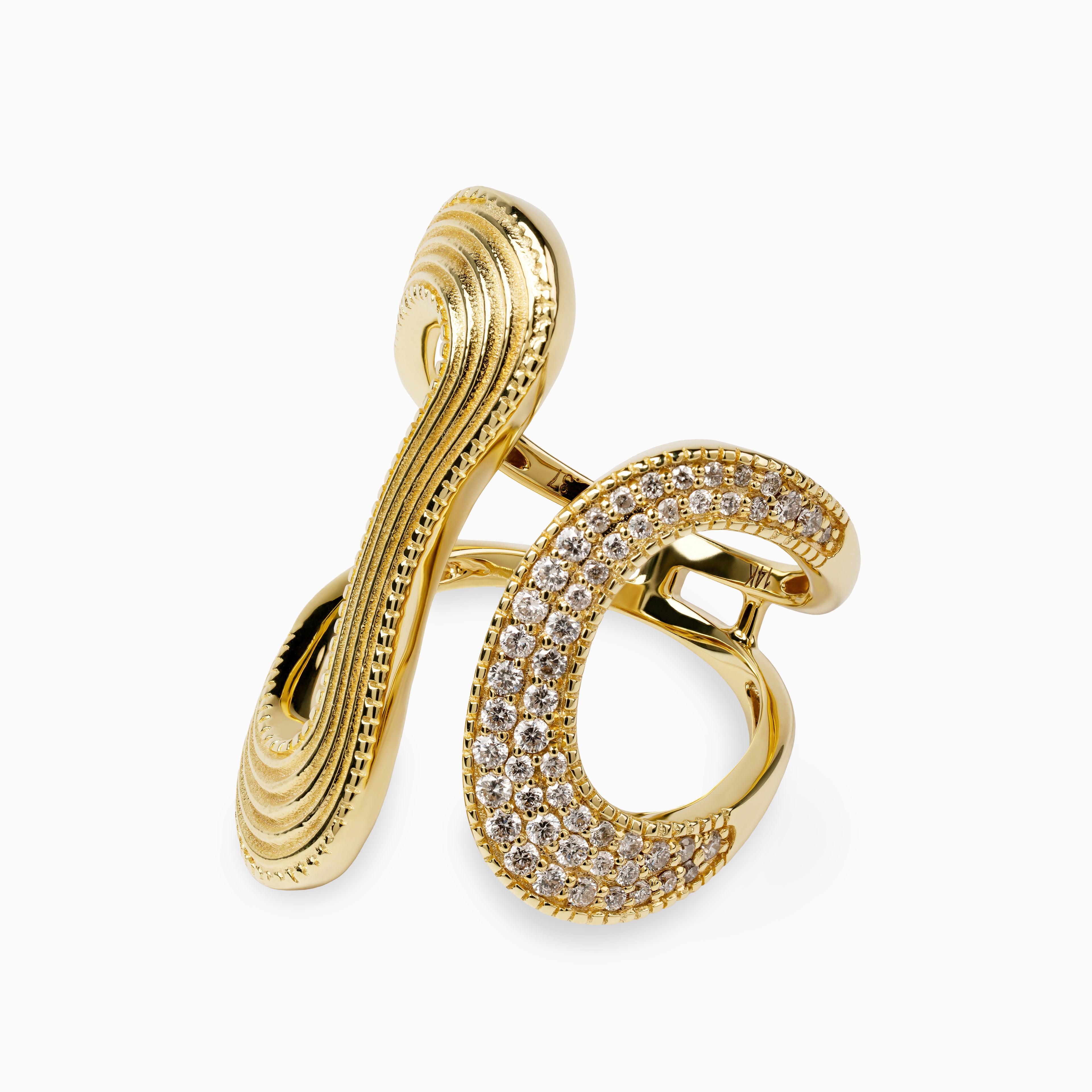 Brushed 14K Yellow Gold Amorphous Ring with Diamonds