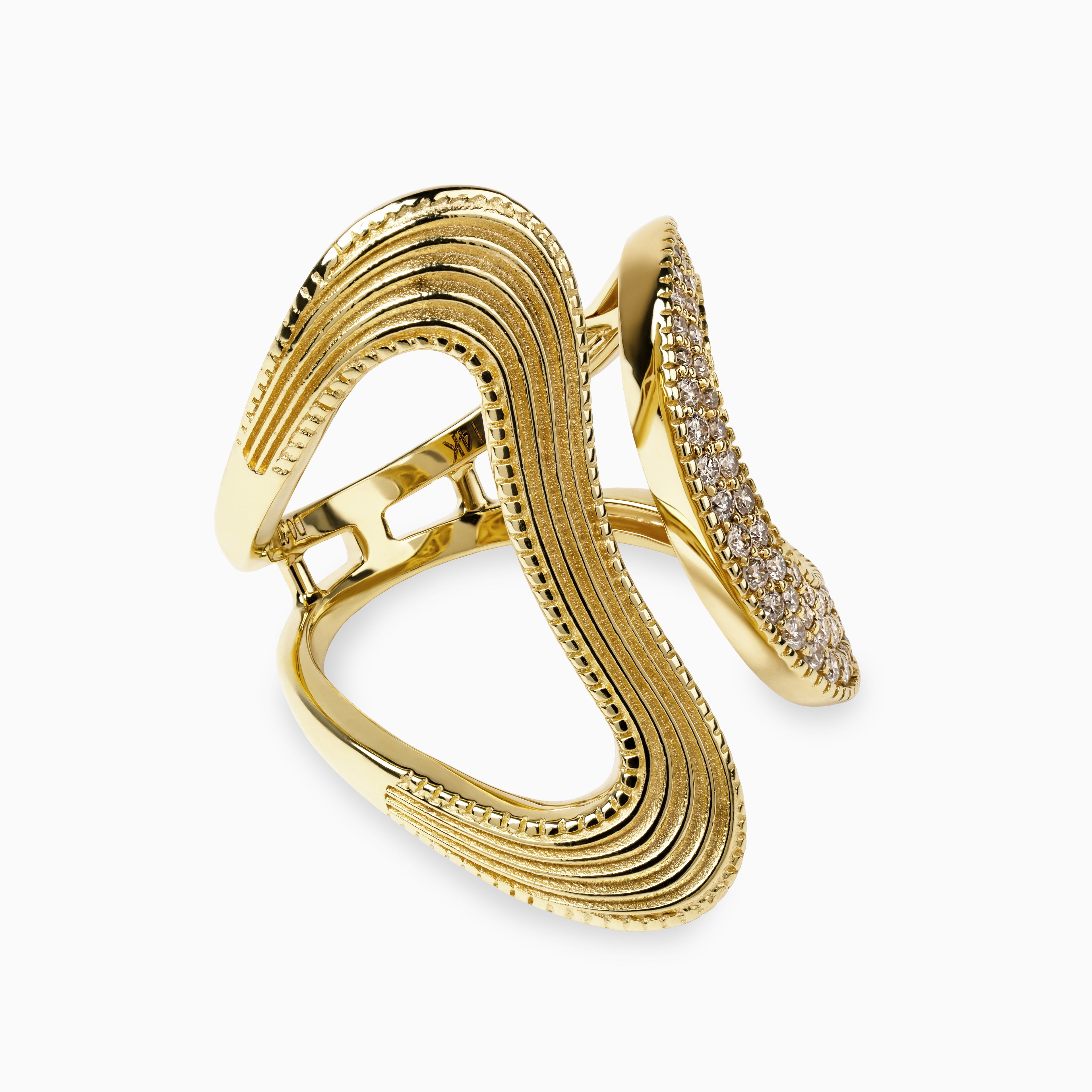 Brushed 14K Yellow Gold Amorphous Ring with Diamonds