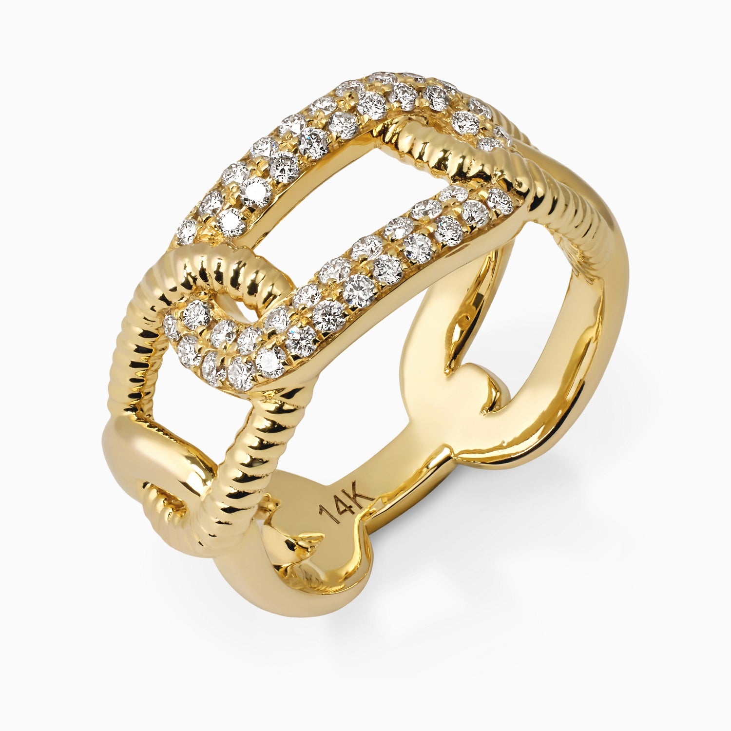 Ribbed Chain Link Band with Diamonds