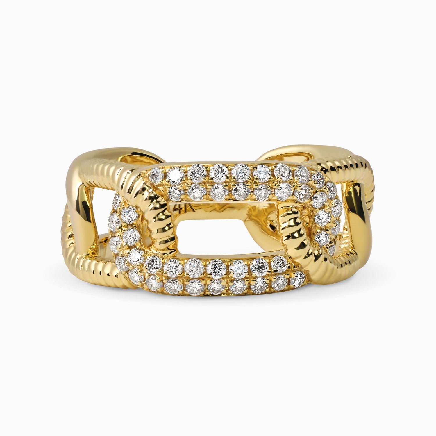 Ribbed Chain Link Band with Diamonds