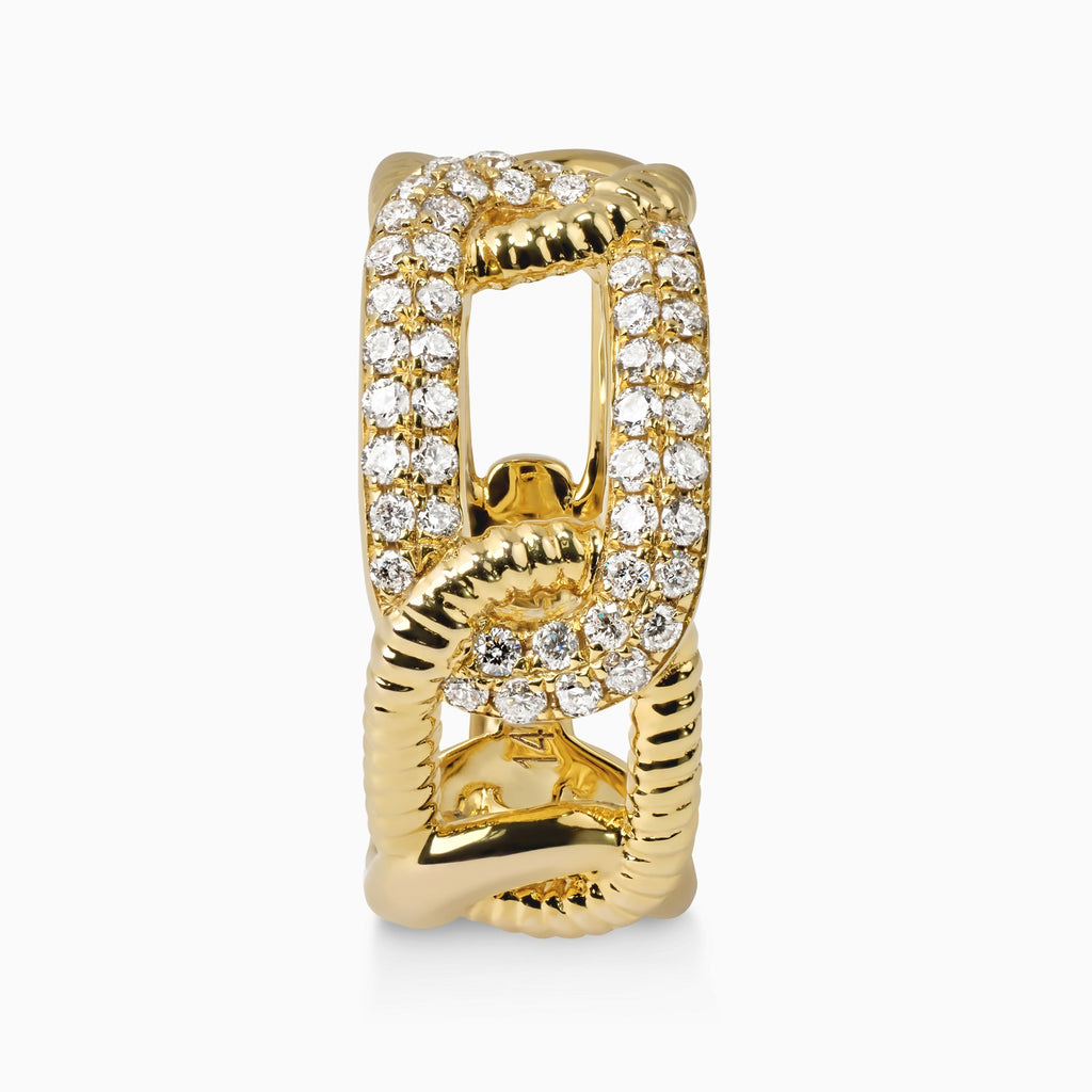Ribbed Chain Link Band with Diamonds
