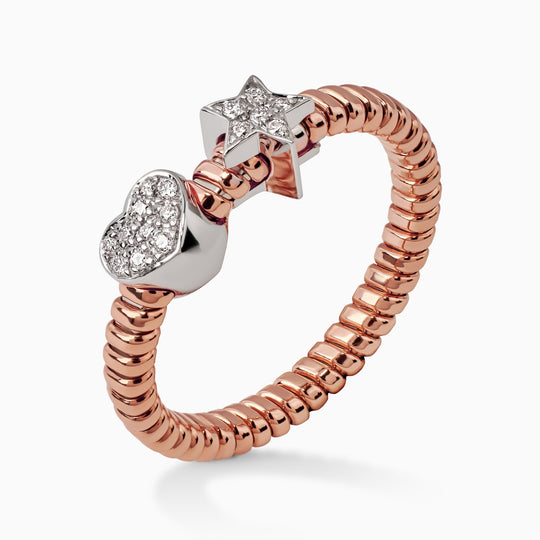 Ribbed Ring with Pave Heart and Star