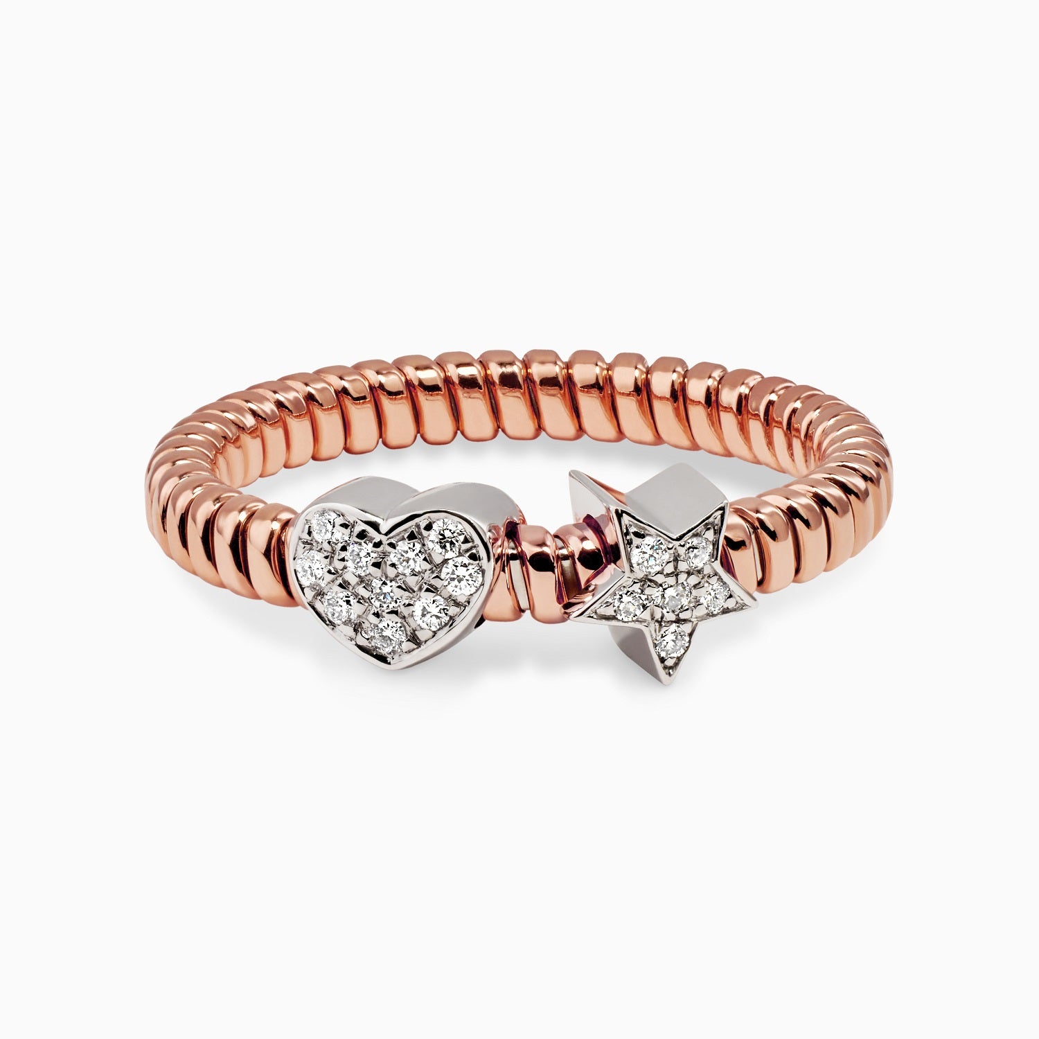 Ribbed Ring with Pave Heart and Star