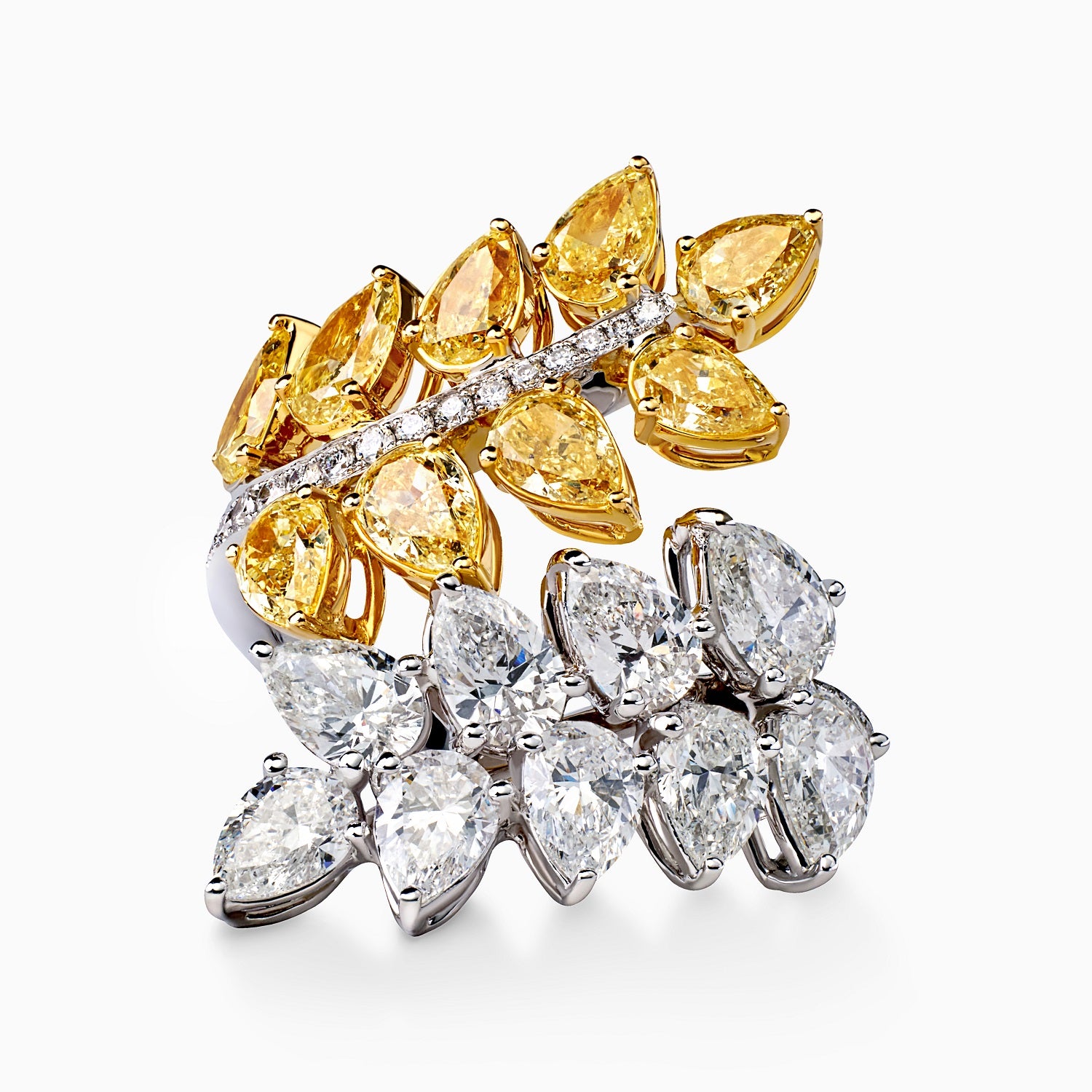 Yellow and White Diamond Botanical Ring