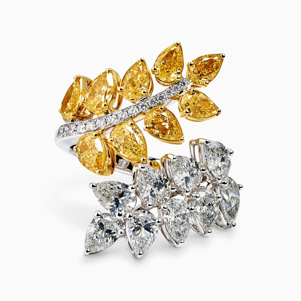 Yellow and White Diamond Botanical Ring