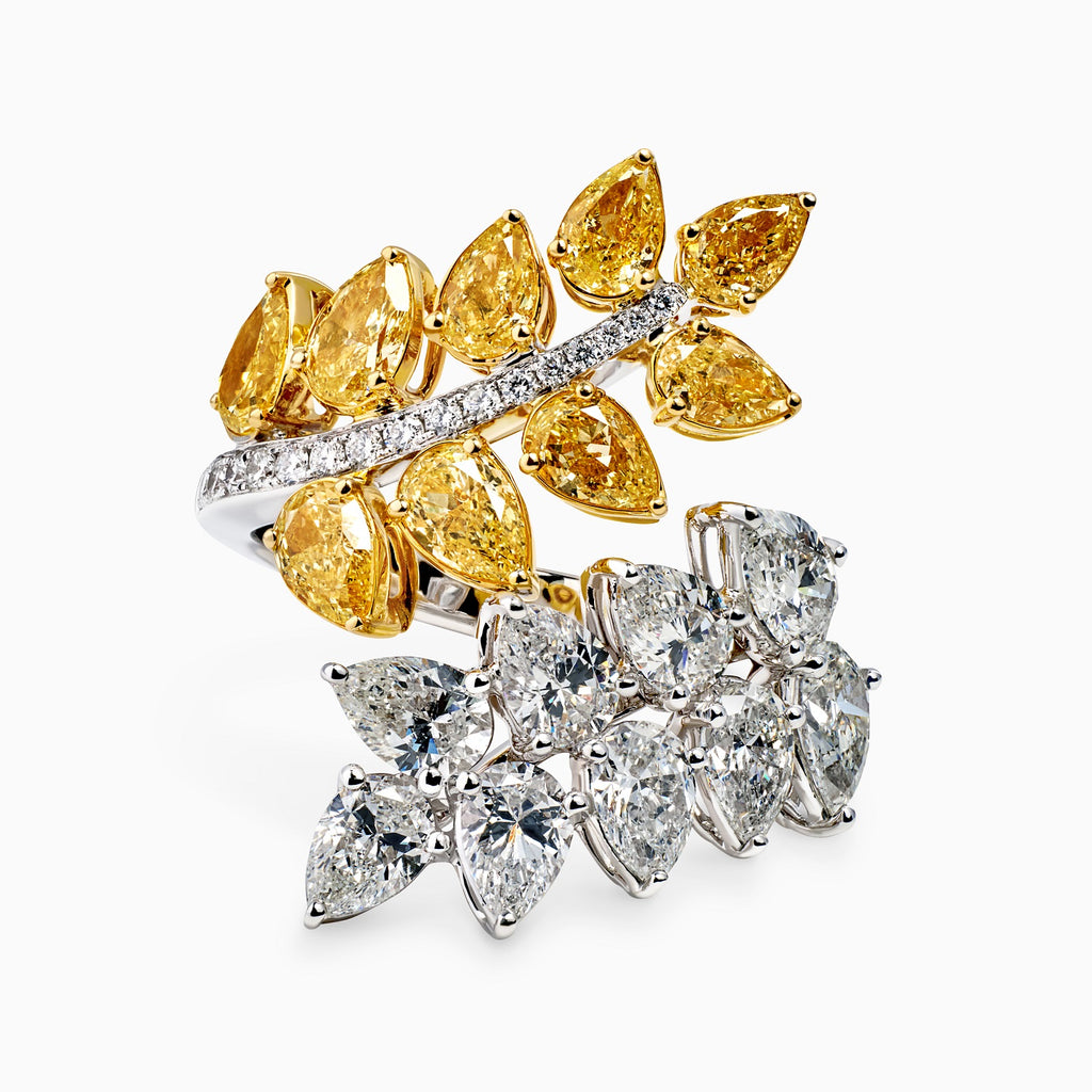 Yellow and White Diamond Botanical Ring