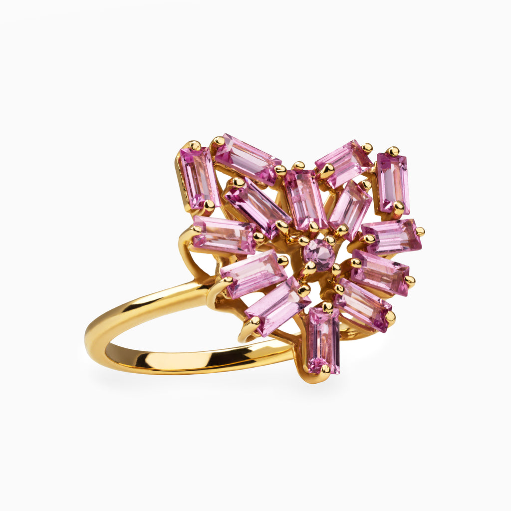 Baguette Pink Sapphire Heart Ring
