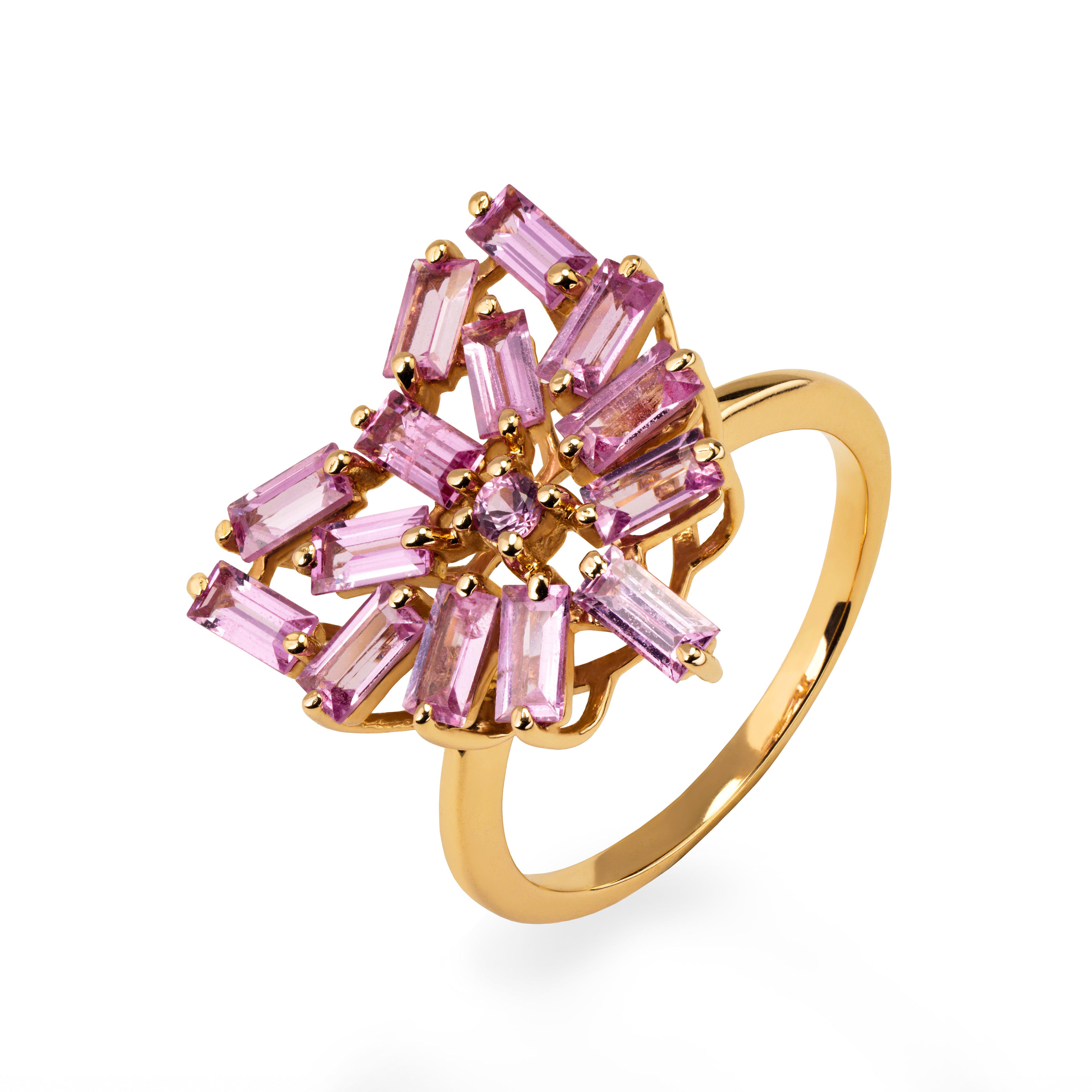 Baguette Pink Sapphire Heart Ring