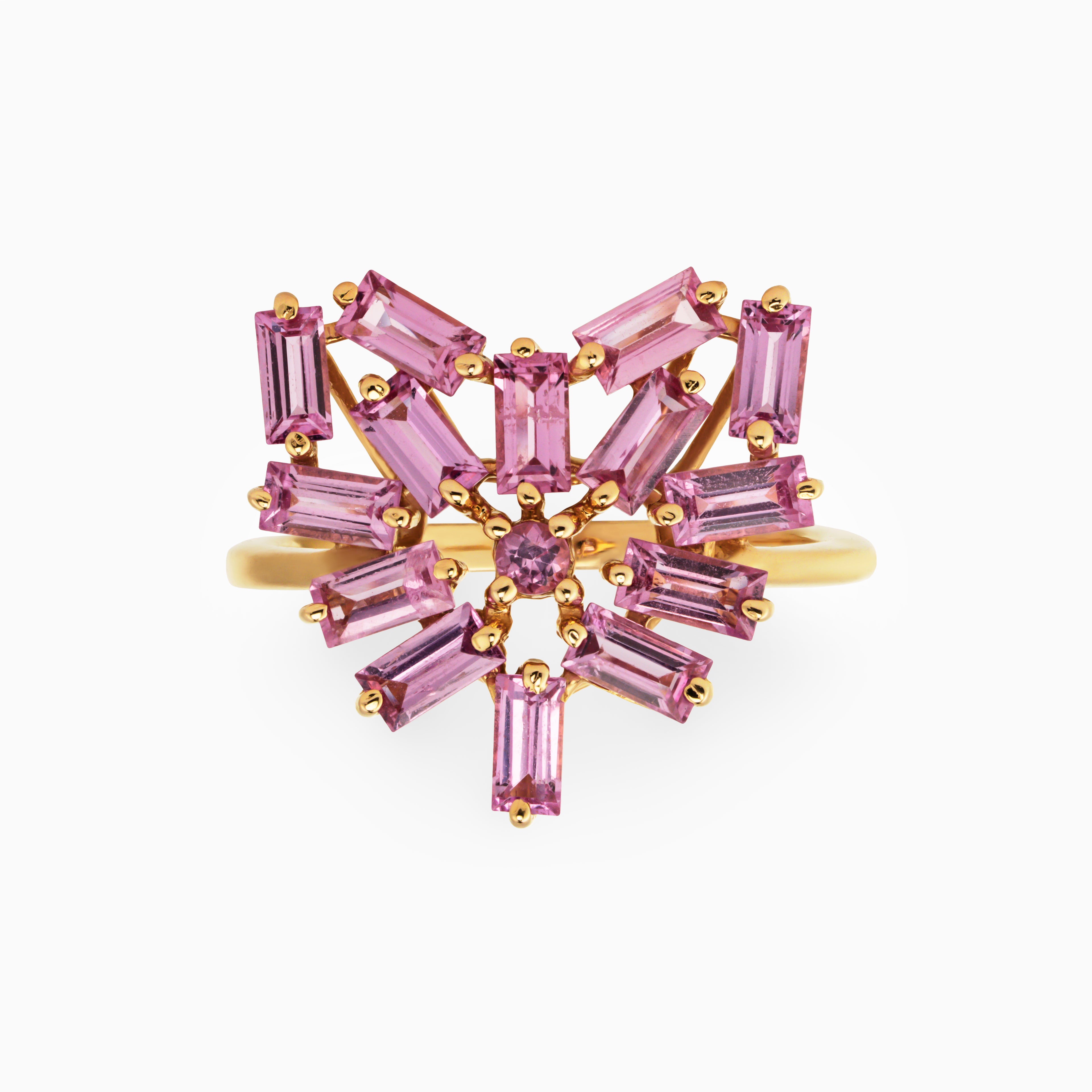 Baguette Pink Sapphire Heart Ring