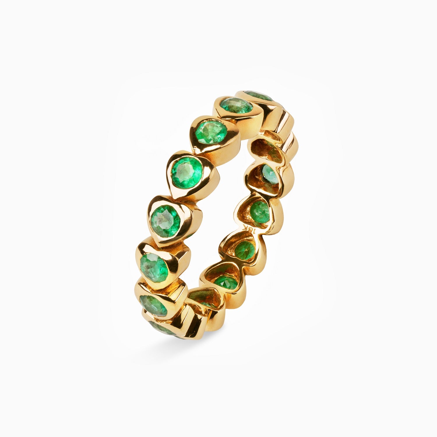 Round Emerald in Heart Bezel Set Eternity Ring