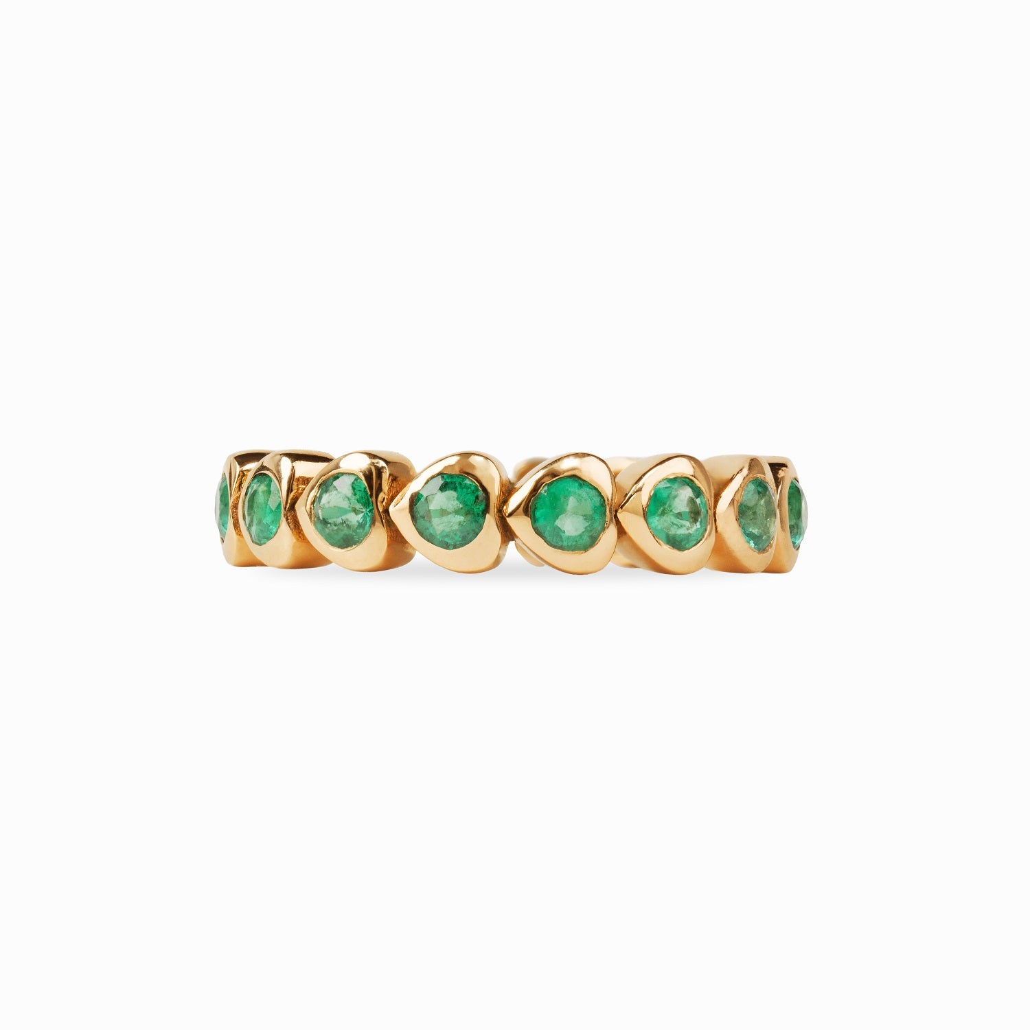 Round Emerald in Heart Bezel Set Eternity Ring