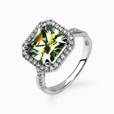 Green 3.39ct Lab Moissanite Ring with Lab Halo and Side Diamonds