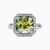 Green 3.39ct Lab Moissanite Ring with Lab Halo and Side Diamonds