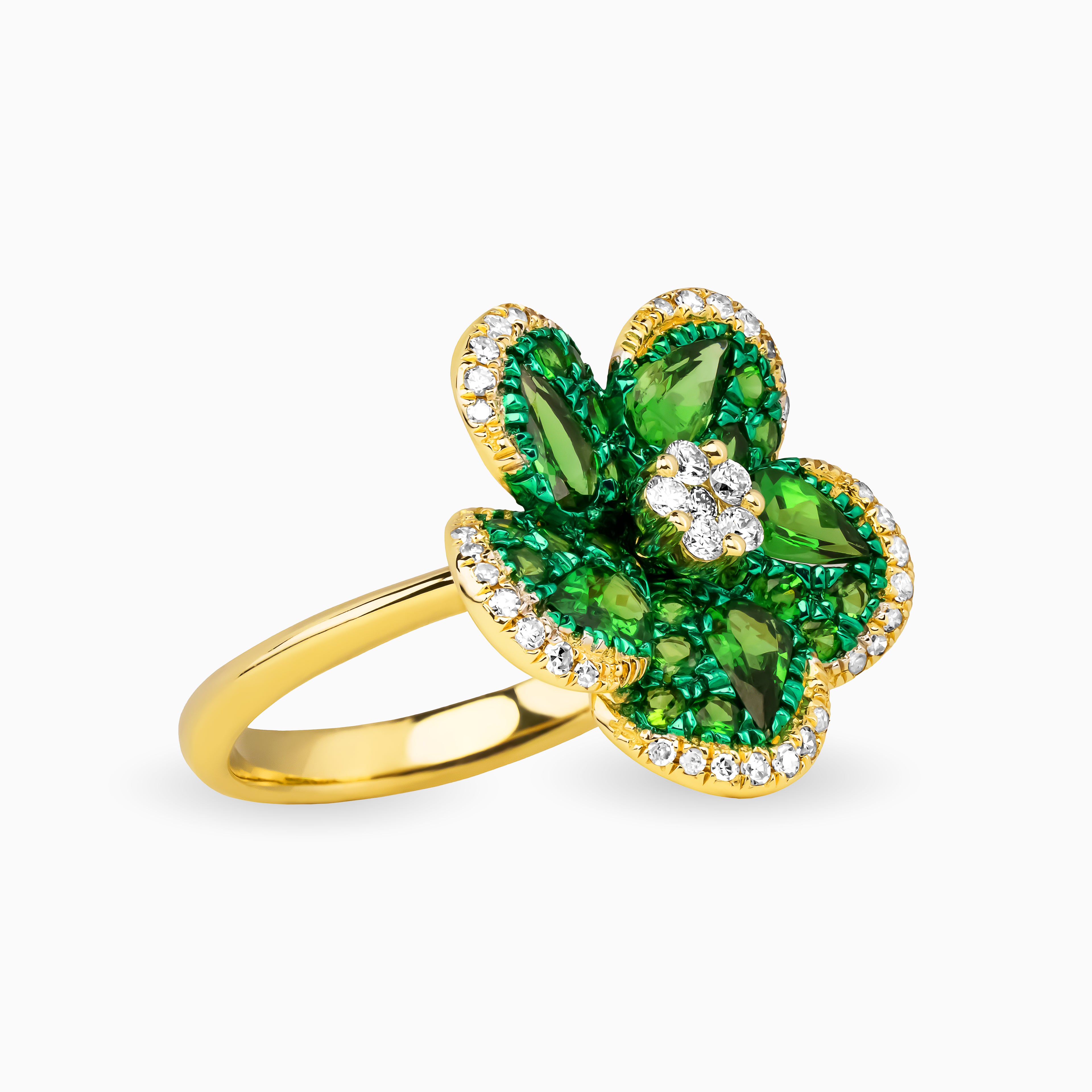 Tsavorite & Diamond Forever Flowers Ring