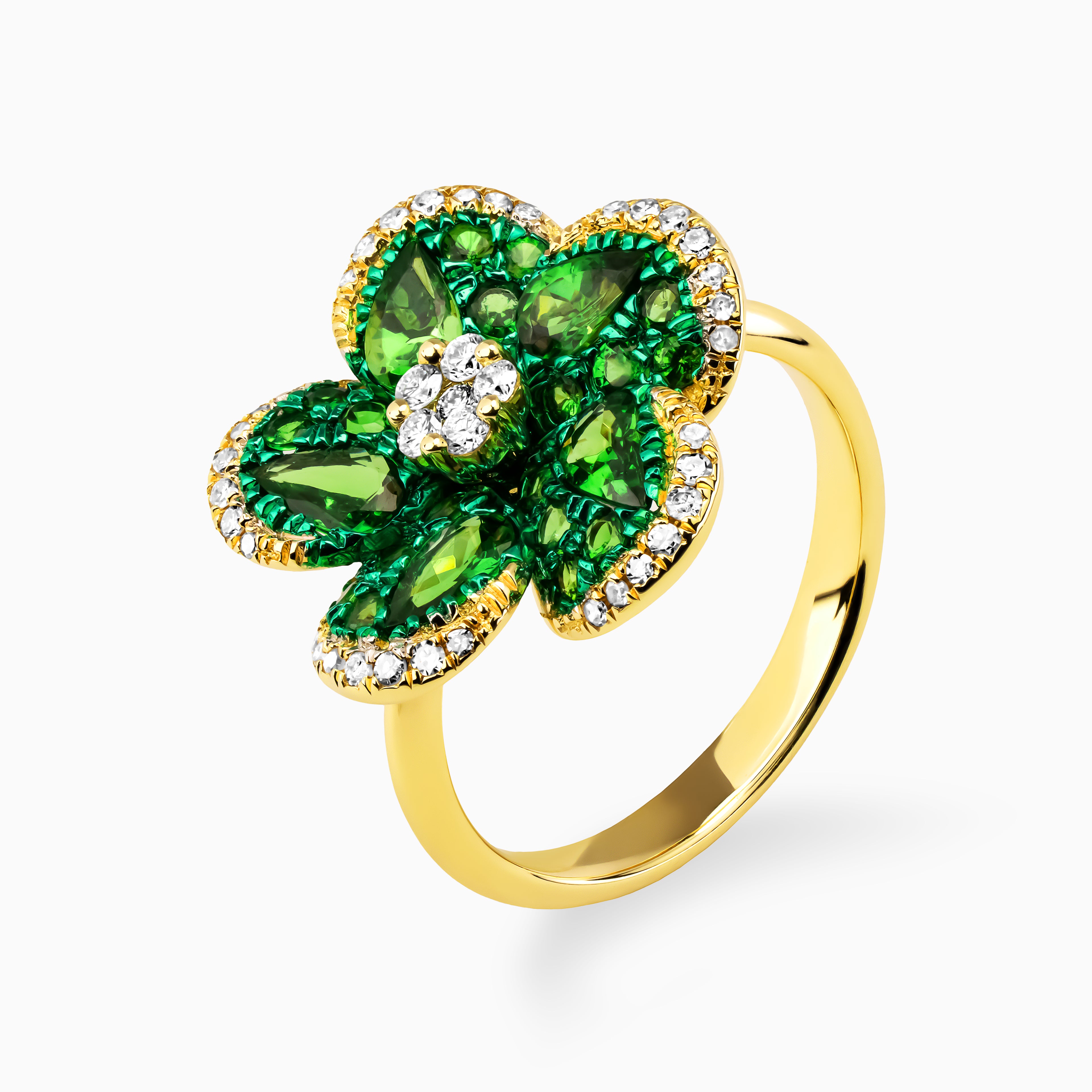 Tsavorite & Diamond Forever Flowers Ring