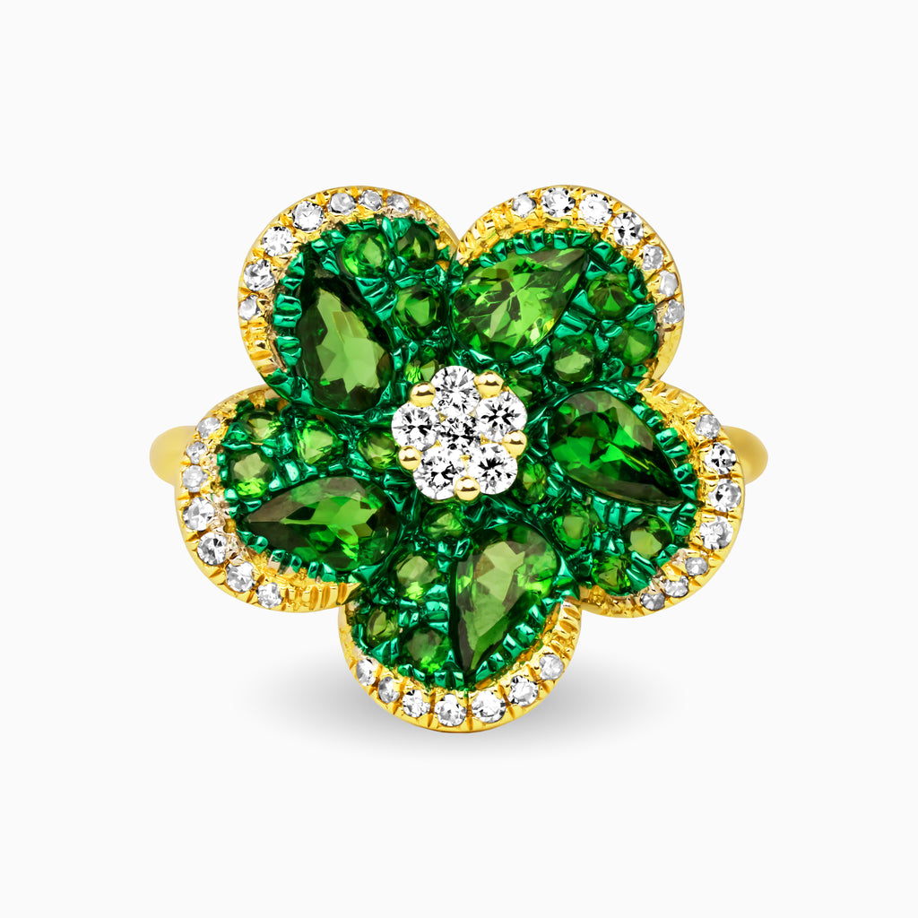 Tsavorite & Diamond Forever Flowers Ring