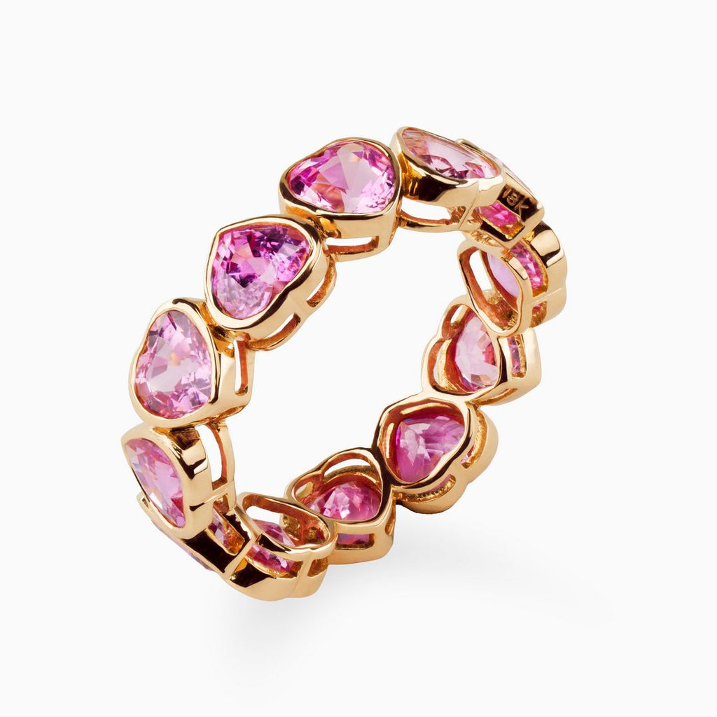 Heart Pink Sapphire Bezel Set Eternity Ring
