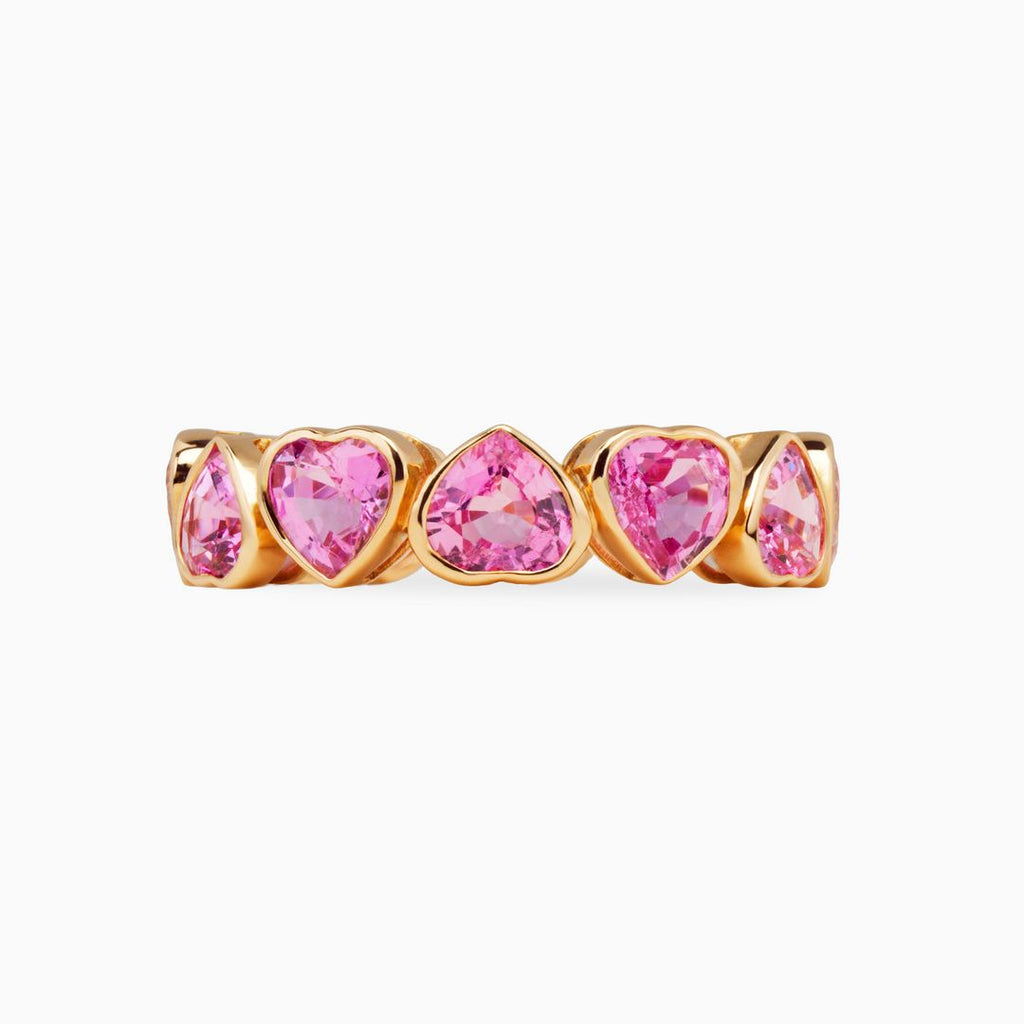 Heart Pink Sapphire Bezel Set Eternity Ring