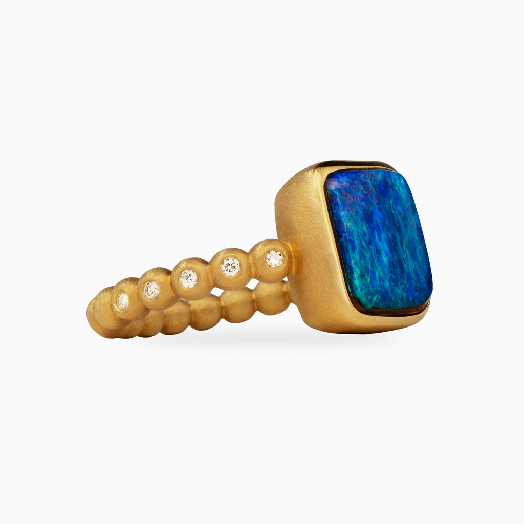 Square Australian Opal Ring with Diamonds