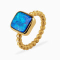 Square Australian Opal Ring with Diamonds