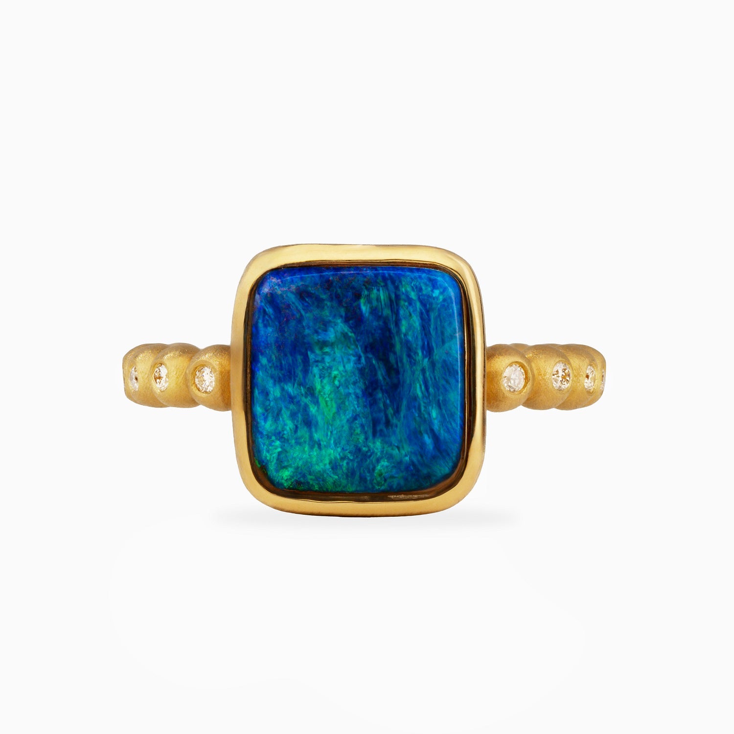 Square Australian Opal Ring with Diamonds