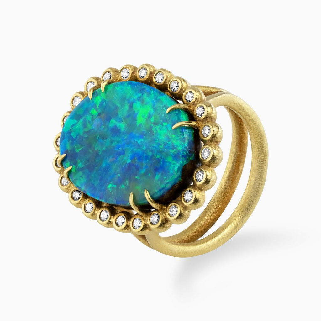 Large Australian Opal Cocktail Ring with Diamonds