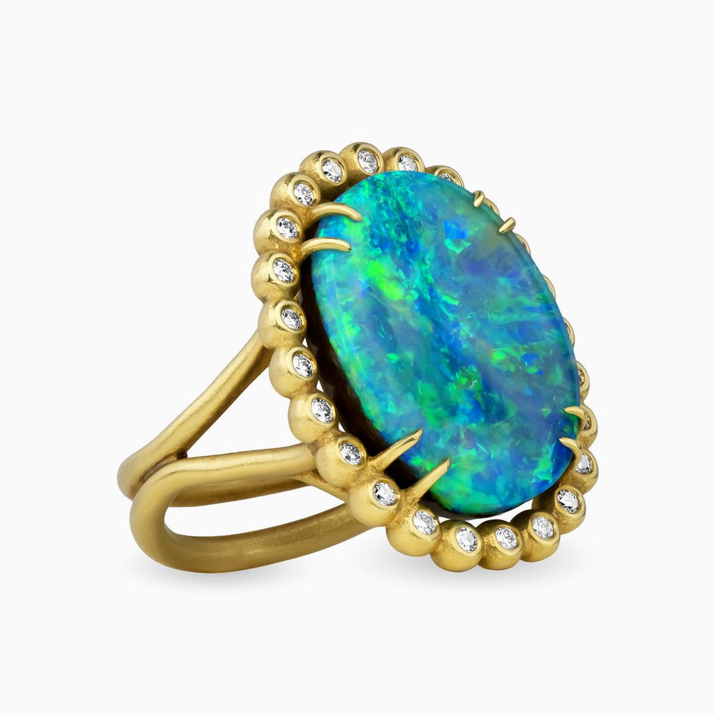 Large Australian Opal Cocktail Ring with Diamonds