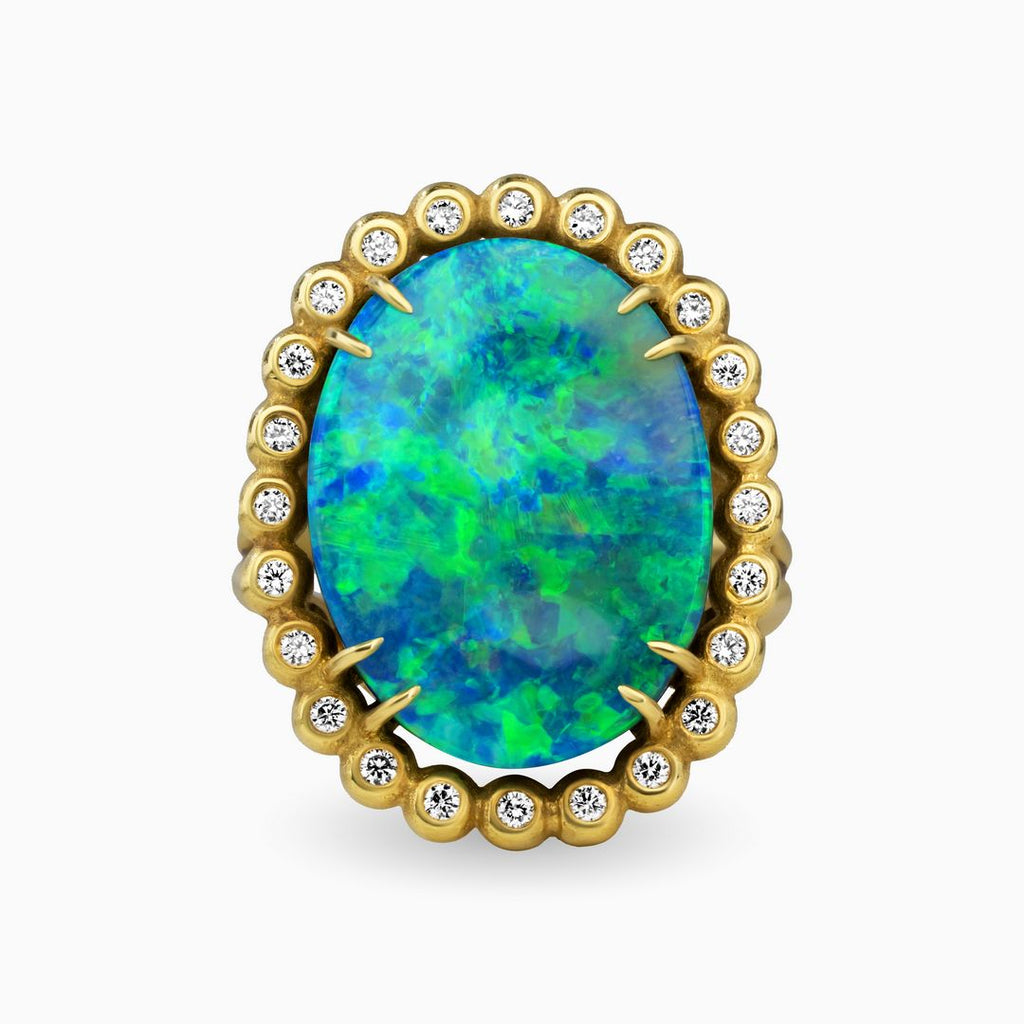 Large Australian Opal Cocktail Ring with Diamonds