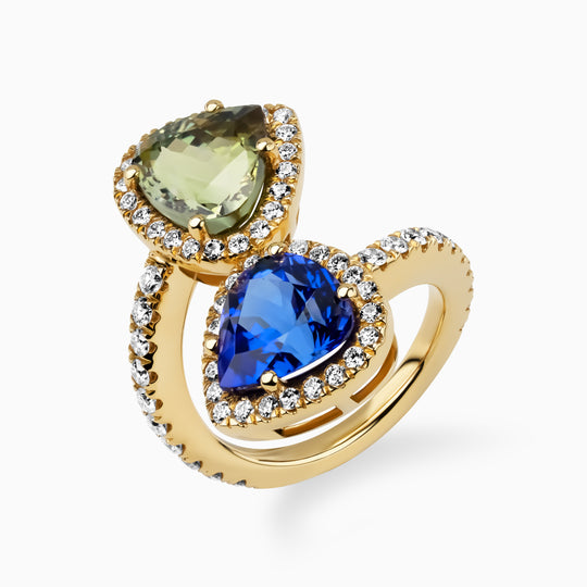 7.62ct Tanzanite Toi et Moi Ring with Diamonds