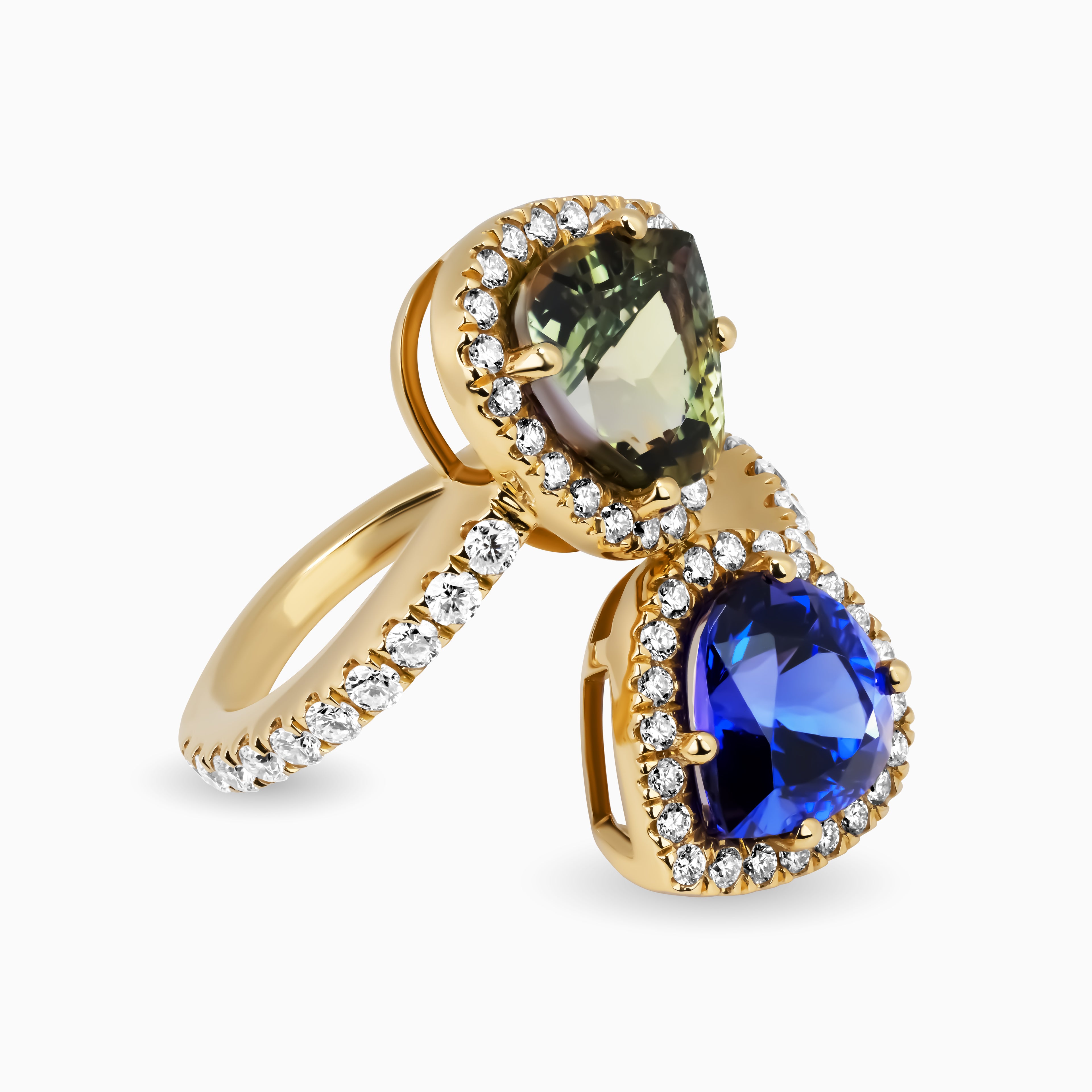 7.62ct Tanzanite Toi et Moi Ring with Diamonds