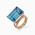 25.57ct Blue Topaz Ring with Double Diamond Bands