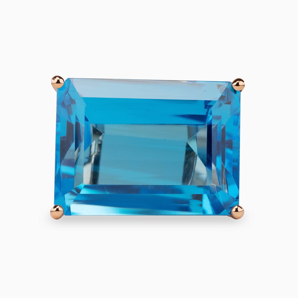 25.57ct Blue Topaz Ring with Double Diamond Bands