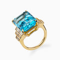 21.10ct Emerald Cut Blue Topaz Ring with Baguette Diamond Steps