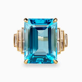 21.10ct Emerald Cut Blue Topaz Ring with Baguette Diamond Steps