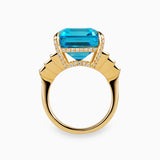 21.10ct Emerald Cut Blue Topaz Ring with Baguette Diamond Steps