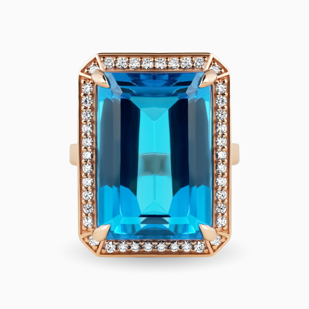 26.05 Blue Topaz Ring wtih Diamond Halo
