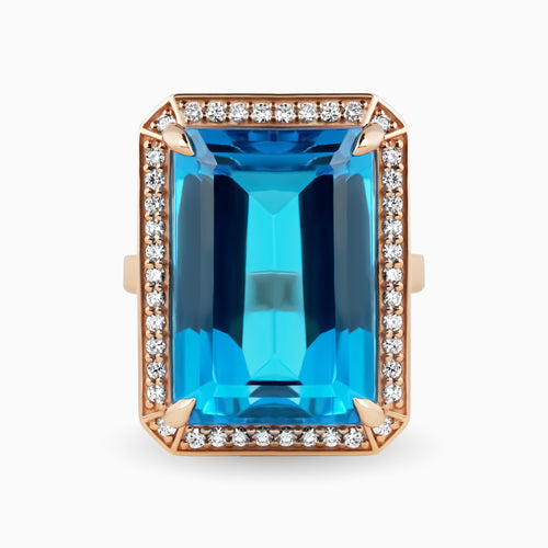 26.05 Blue Topaz Ring wtih Diamond Halo
