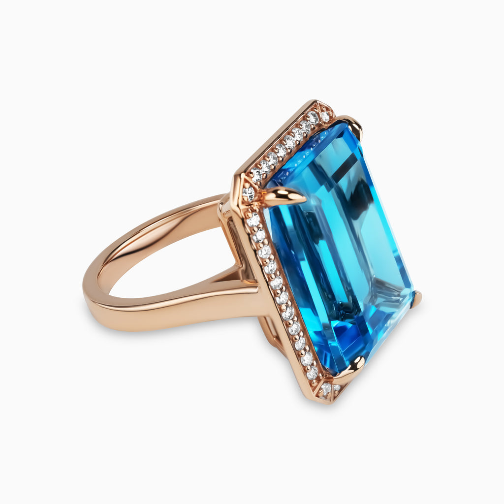 26.05 Blue Topaz Ring wtih Diamond Halo