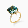 11.44ct Blue-Green Lab Moissanite Ring with Lab Side Diamonds