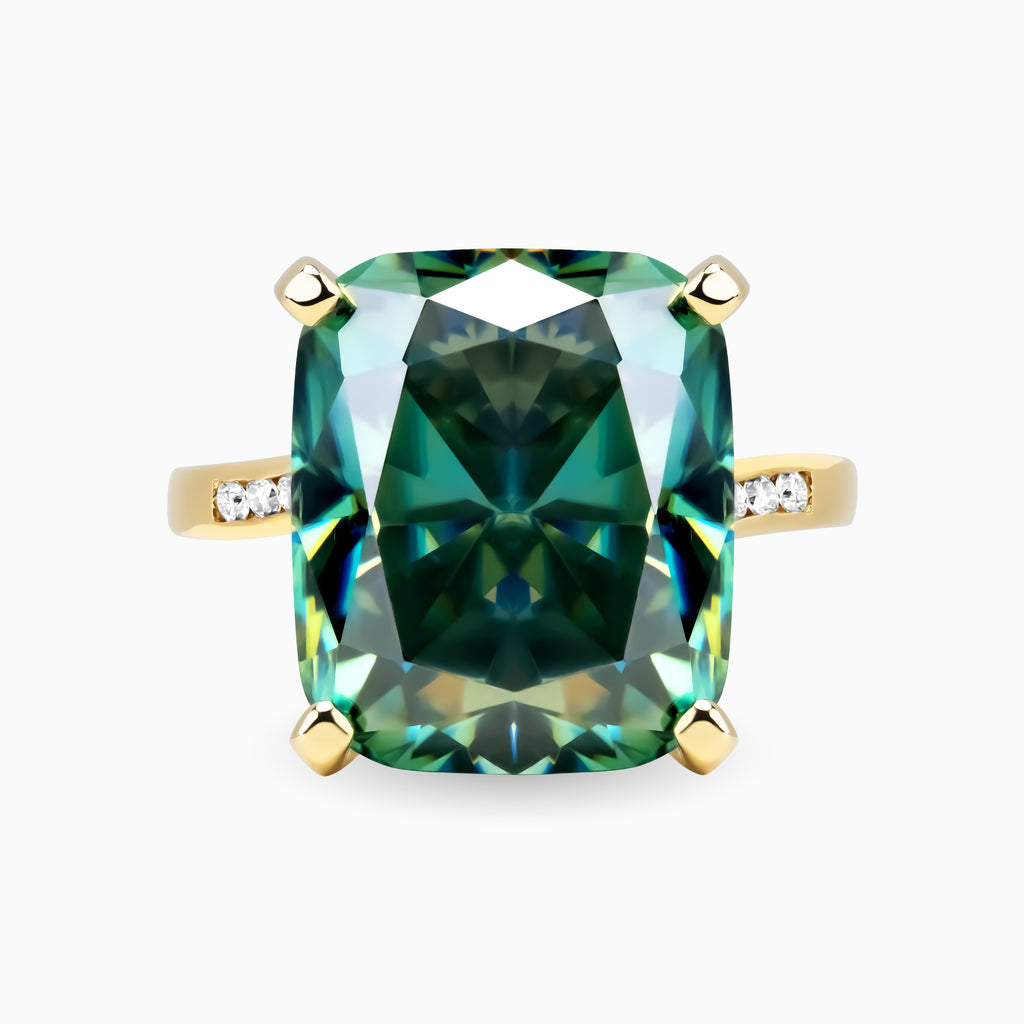 11.44ct Blue-Green Lab Moissanite Ring with Lab Side Diamonds