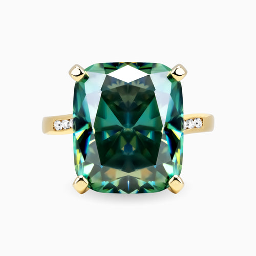 11.44ct Blue-Green Lab Moissanite Ring with Lab Side Diamonds