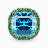 18.12ct Blue Topaz Ring with Tsavorite Halo and Accent Stones