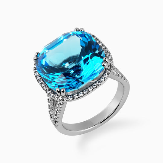 17.70ct Blue Topaz Ring with Diamonds