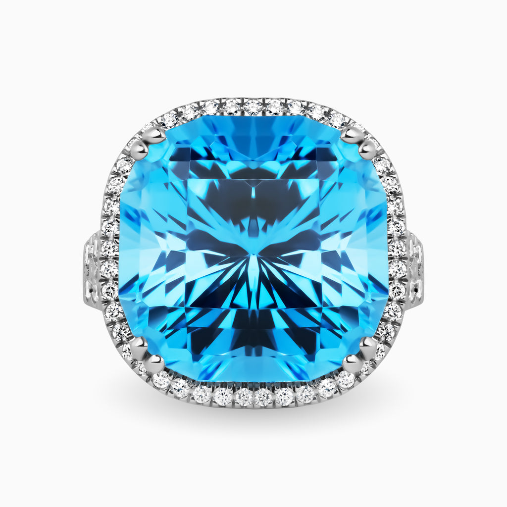 17.70ct Blue Topaz Ring with Diamonds