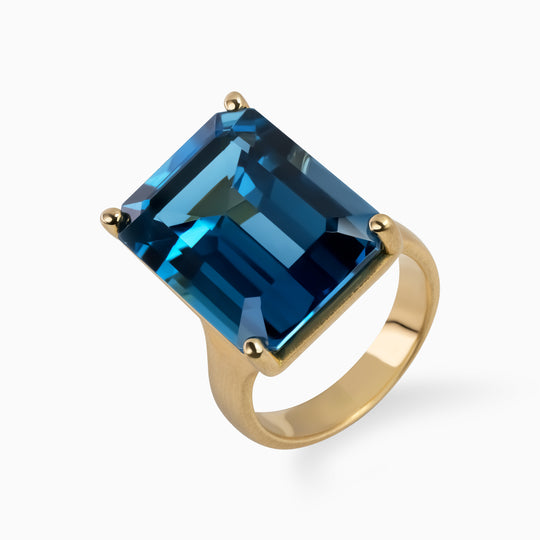 22.42ct London Blue Topaz Ring in 18K Brushed Gold