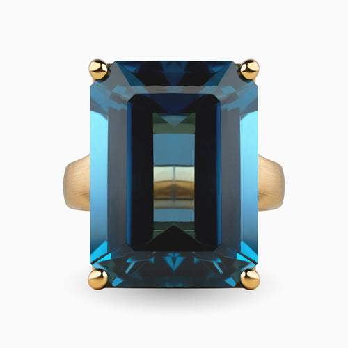 22.42ct London Blue Topaz Ring in 18K Brushed Gold